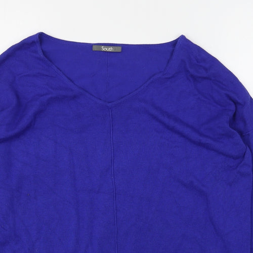 South Womens Blue V-Neck  Viscose Pullover Jumper Size 12