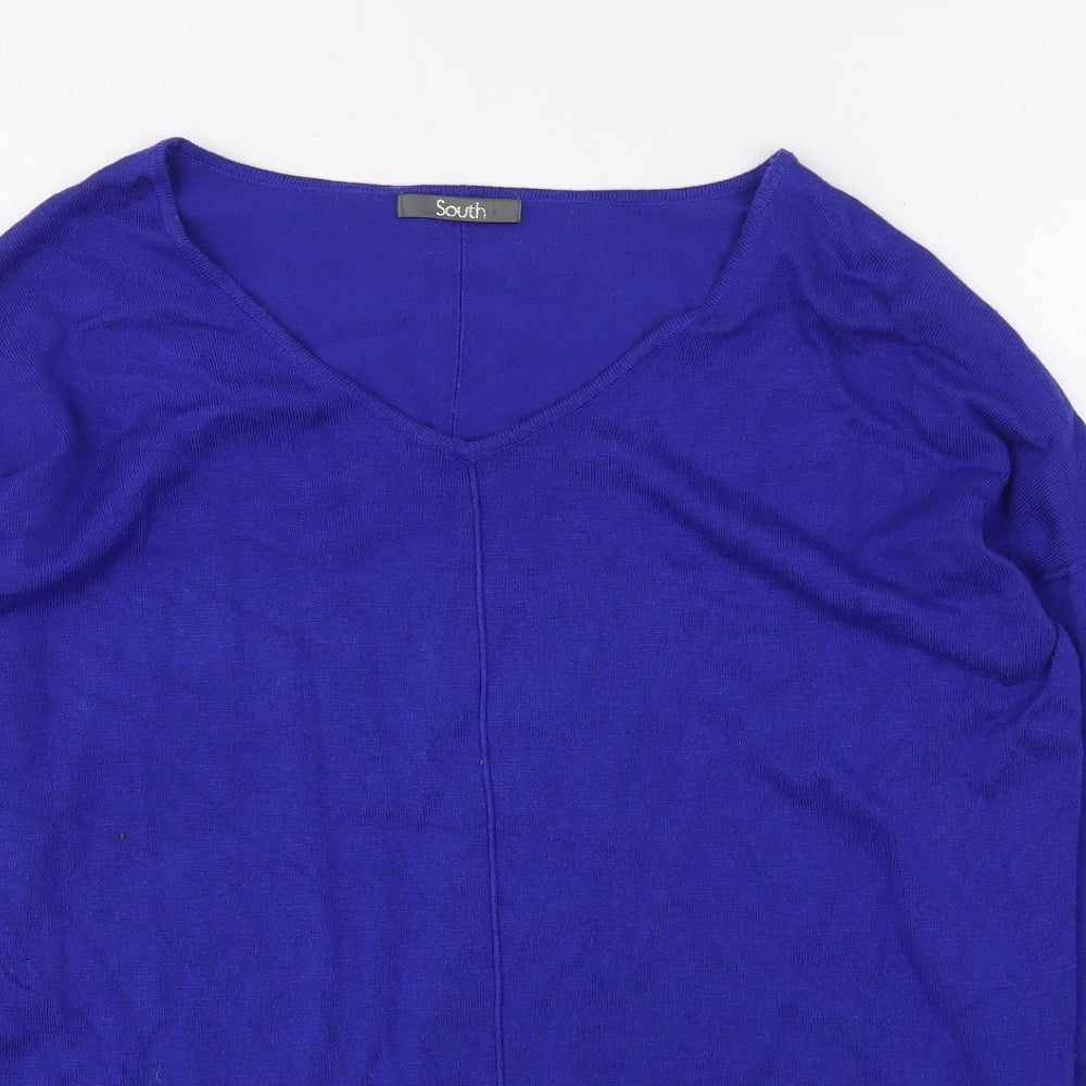 South Womens Blue V-Neck  Viscose Pullover Jumper Size 12