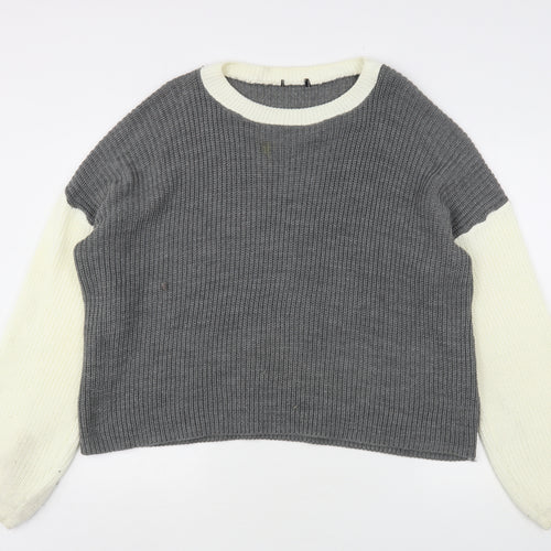 Boohoo Womens Grey Round Neck  Acrylic Pullover Jumper Size L
