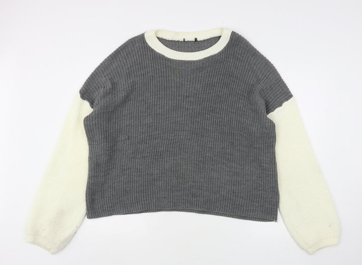 Boohoo Womens Grey Round Neck  Acrylic Pullover Jumper Size L