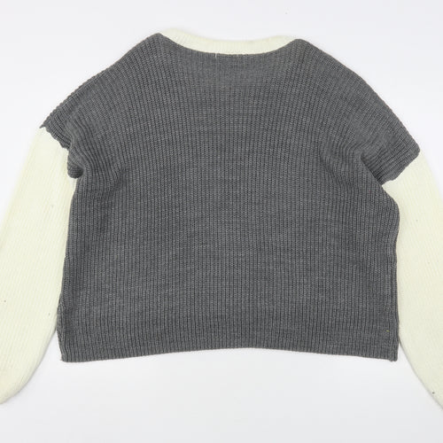 Boohoo Womens Grey Round Neck  Acrylic Pullover Jumper Size L