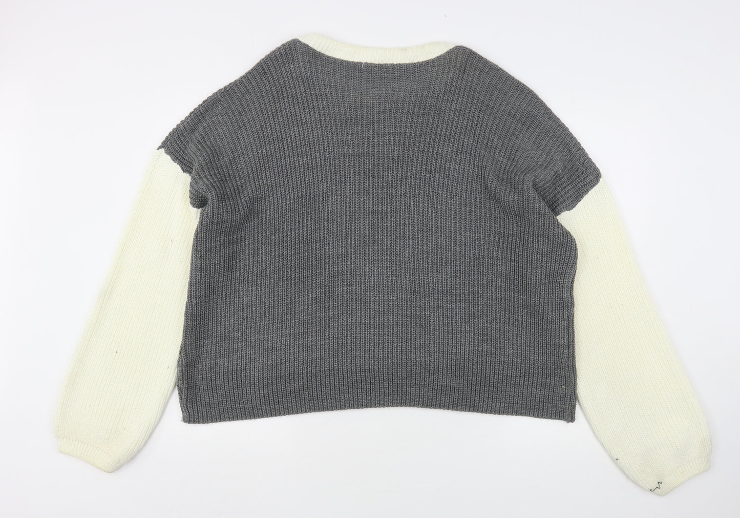 Boohoo Womens Grey Round Neck  Acrylic Pullover Jumper Size L