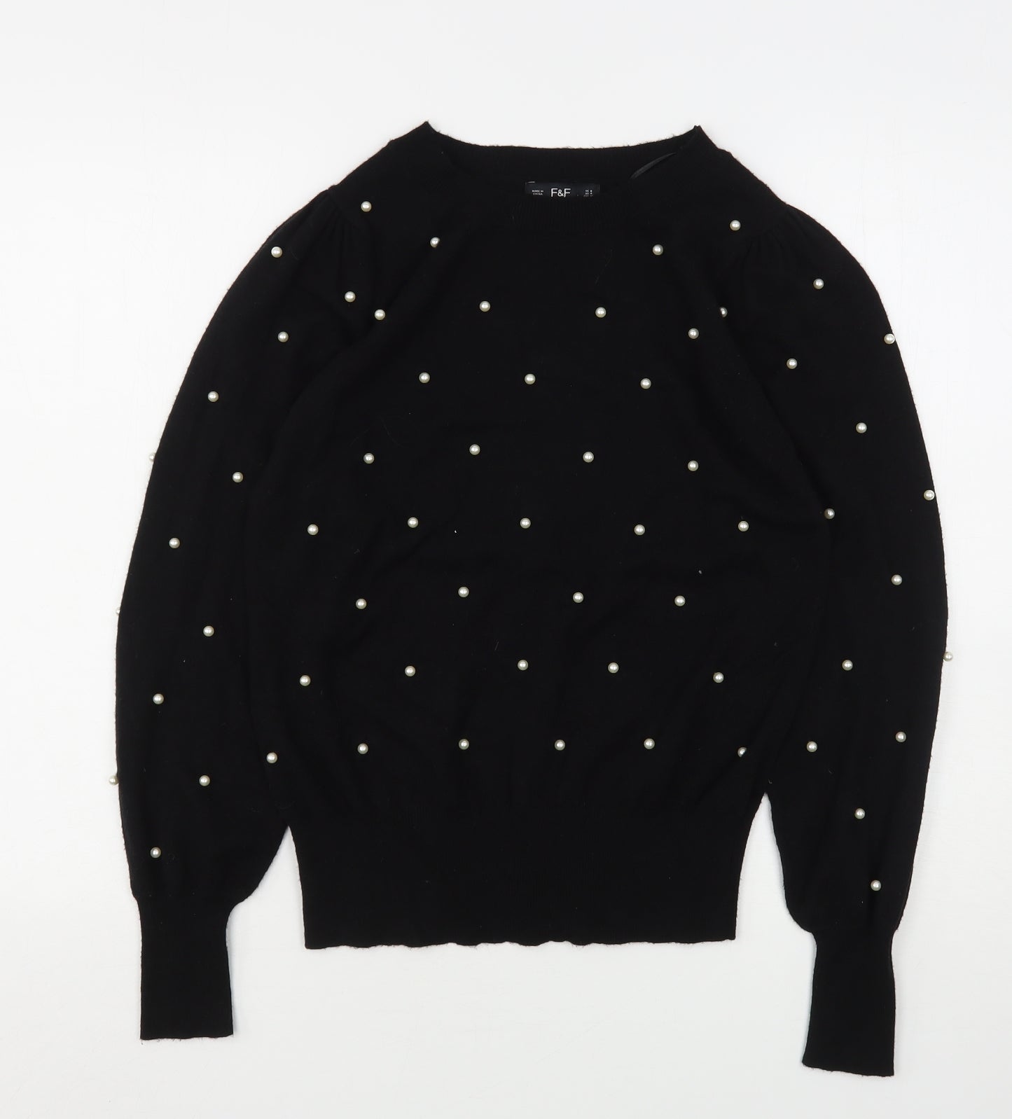 F&F Womens Black Round Neck  Viscose Pullover Jumper Size 8