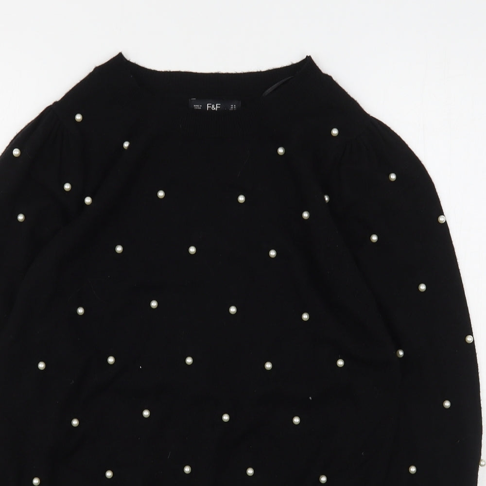 F&F Womens Black Round Neck  Viscose Pullover Jumper Size 8
