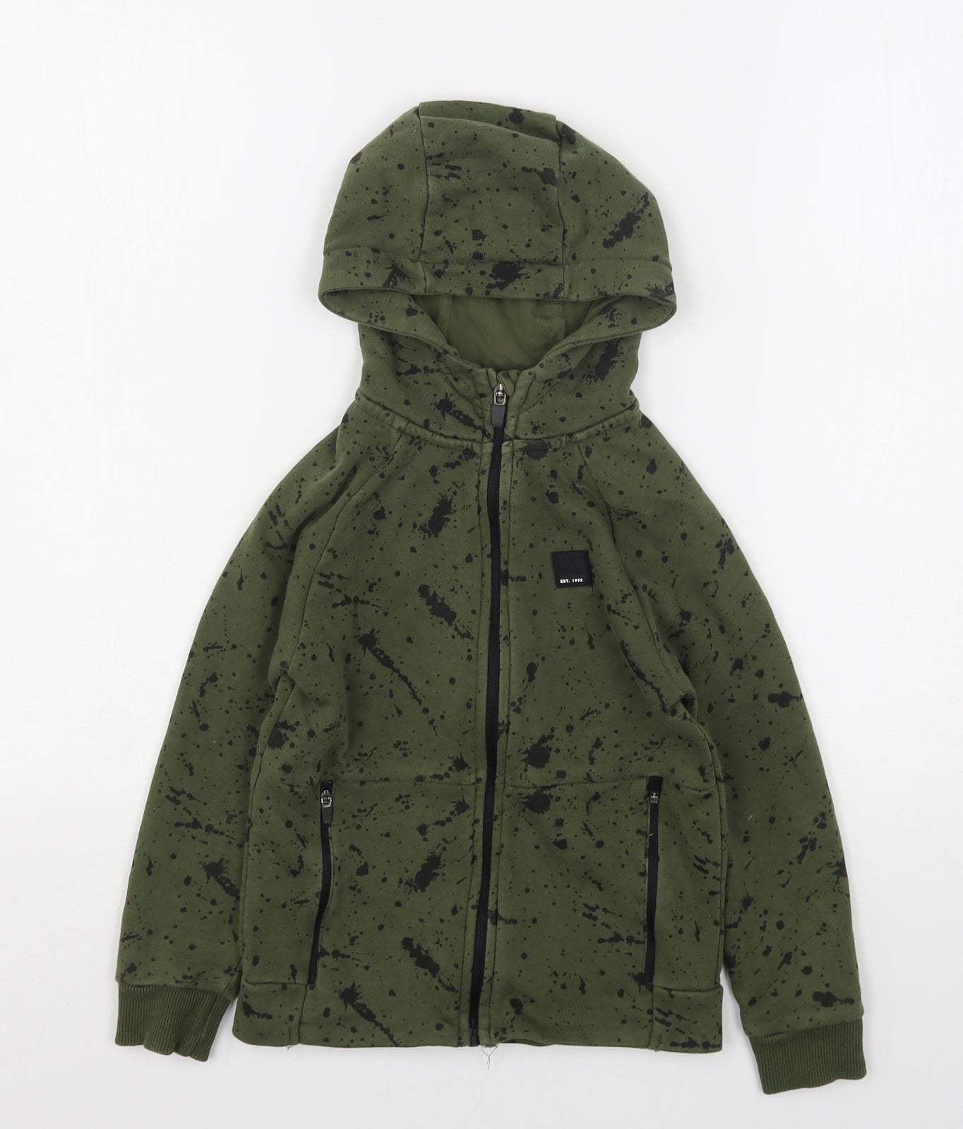 George Boys Green Geometric Cotton Full Zip Hoodie Size 6-7 Years