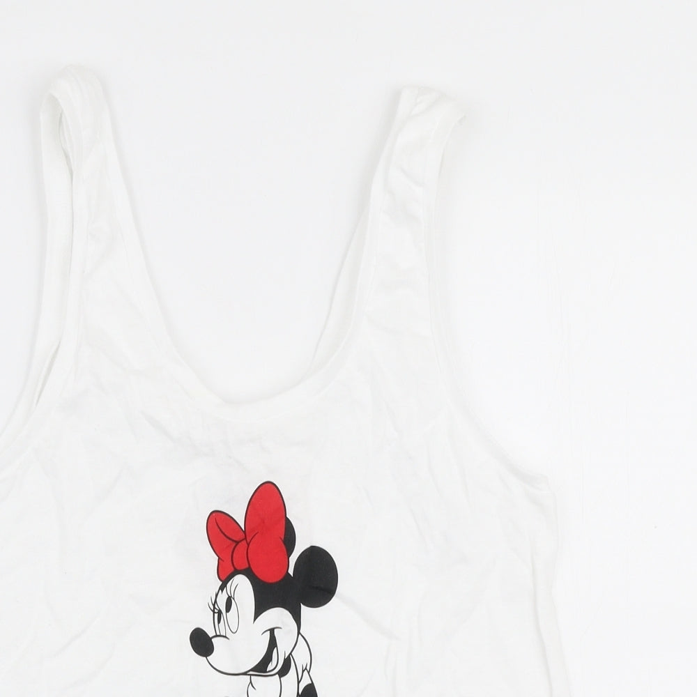Primark Womens White  100% Cotton Jersey Tank Size 10 Round Neck - Disney Minnie mouse