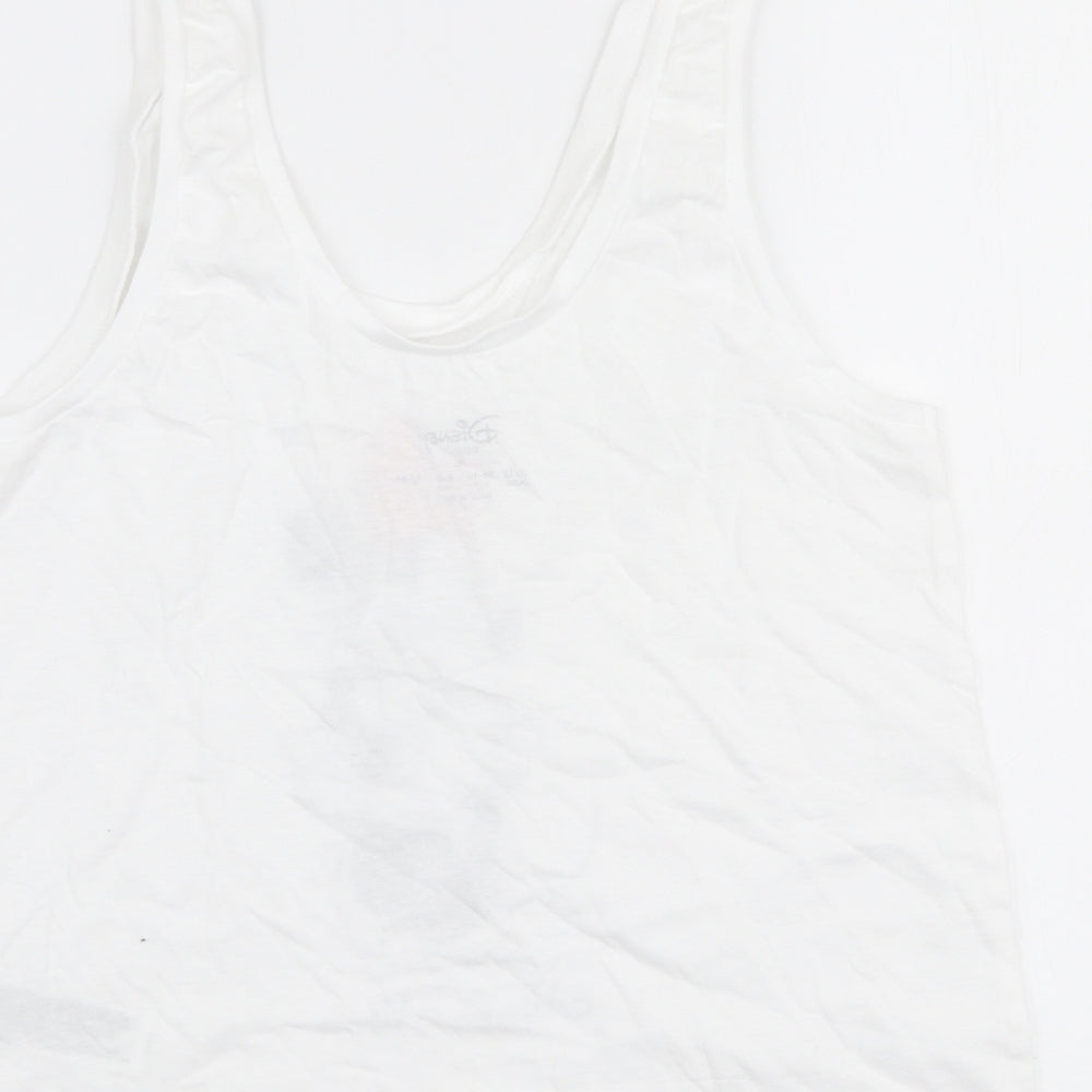 Primark Womens White  100% Cotton Jersey Tank Size 10 Round Neck - Disney Minnie mouse