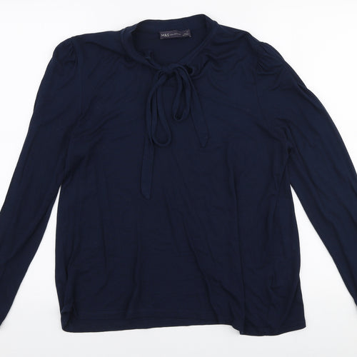 Marks and Spencer Womens Blue  Viscose Jersey T-Shirt Size 14 Round Neck