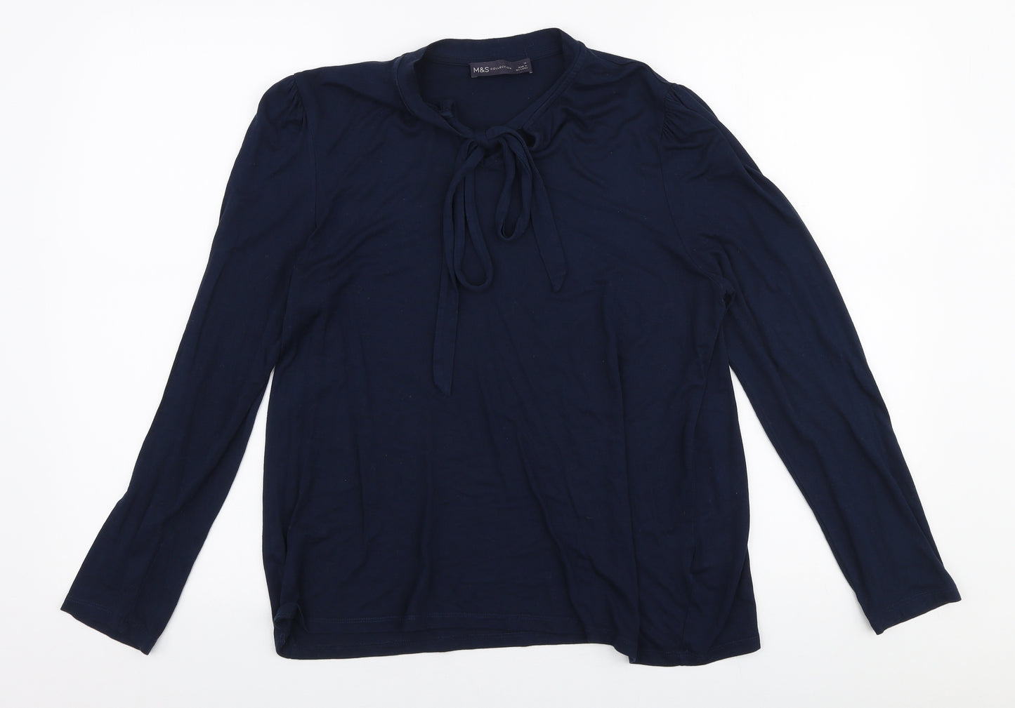 Marks and Spencer Womens Blue  Viscose Jersey T-Shirt Size 14 Round Neck