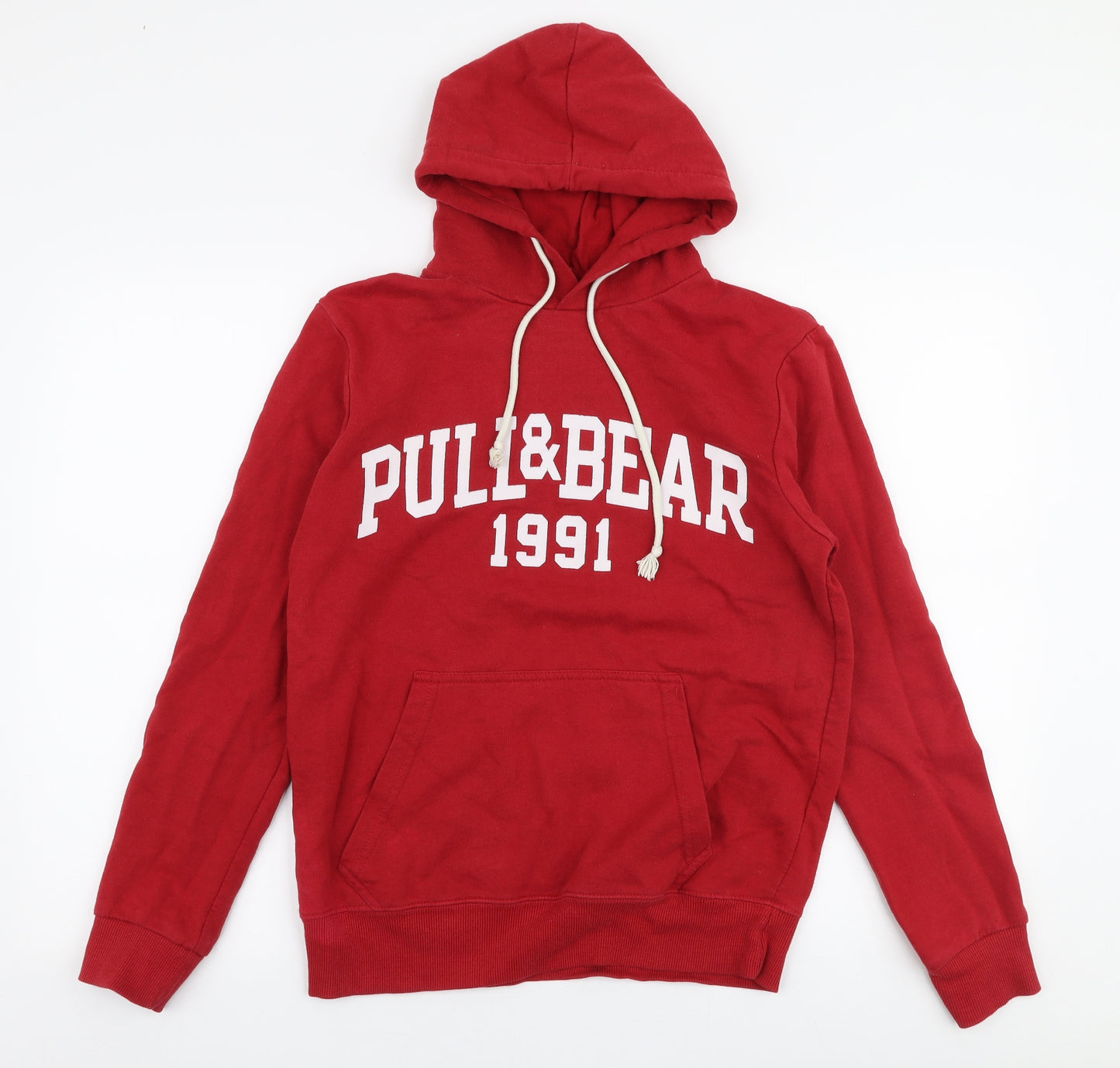 Pull & bear Mens Red  Polyester Pullover Hoodie Size S