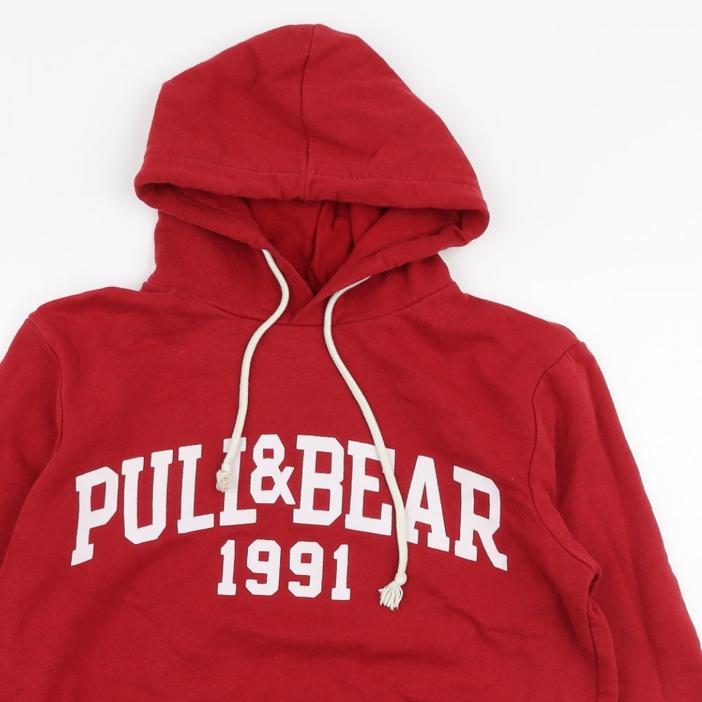 Pull & bear Mens Red  Polyester Pullover Hoodie Size S