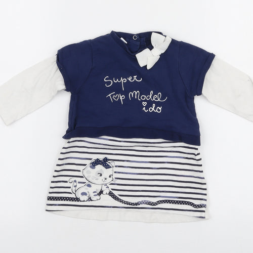 Mini Conf Girls Multicoloured Striped 100% Cotton A-Line  Size 12-18 Months  Round Neck Snap - Cat
