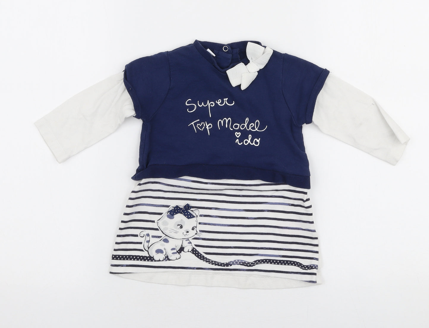 Mini Conf Girls Multicoloured Striped 100% Cotton A-Line  Size 12-18 Months  Round Neck Snap - Cat
