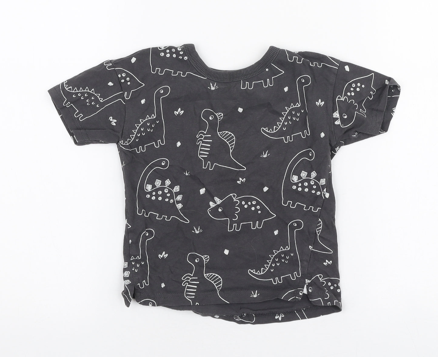 George Boys Grey  100% Cotton Jersey T-Shirt Size 18-24 Months Round Neck Pullover - Dinosaur