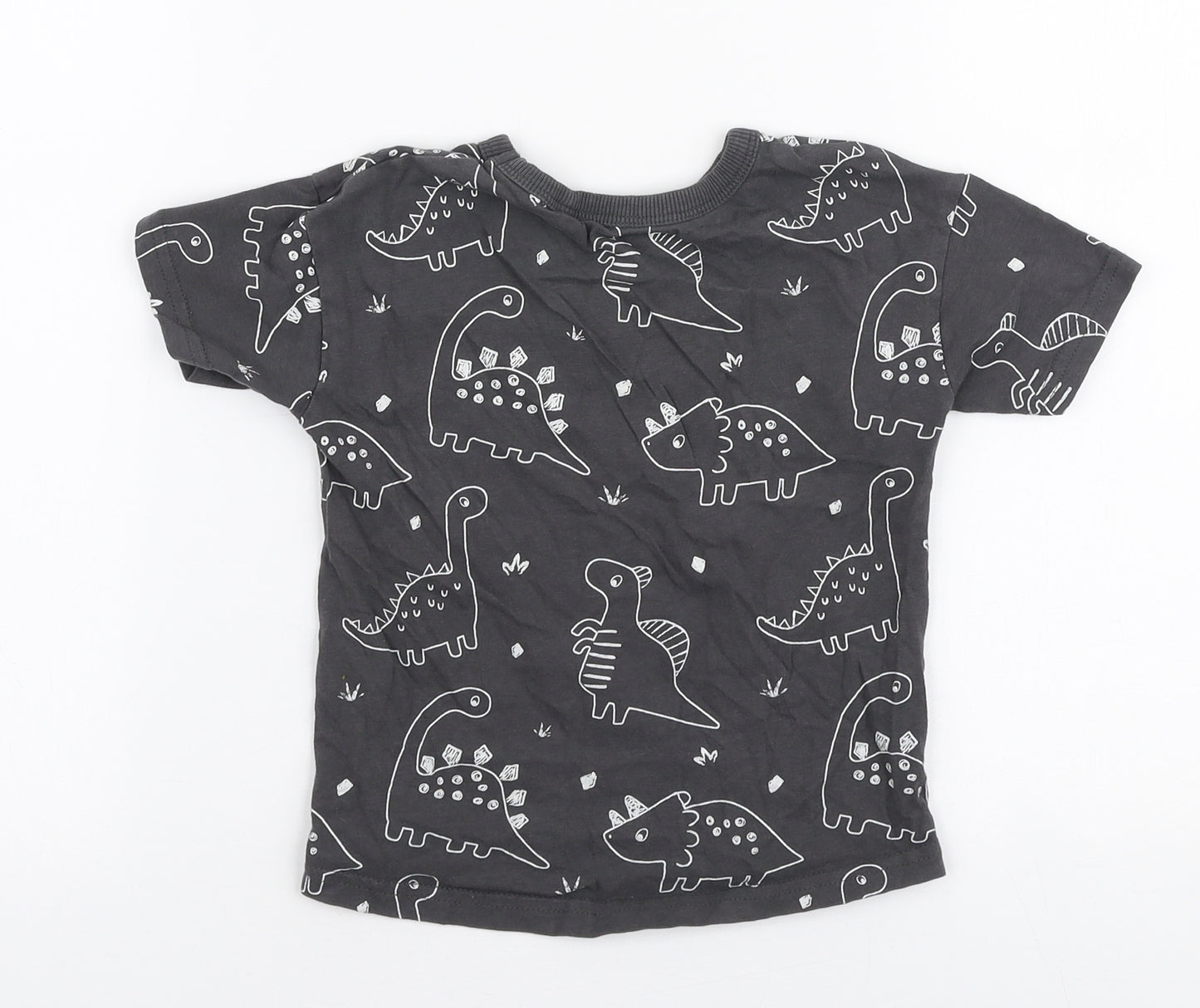 George Boys Grey  100% Cotton Jersey T-Shirt Size 18-24 Months Round Neck Pullover - Dinosaur