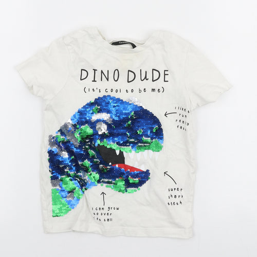 George Boys White  100% Cotton Jersey T-Shirt Size 18-24 Months Round Neck Pullover - Dinosaur