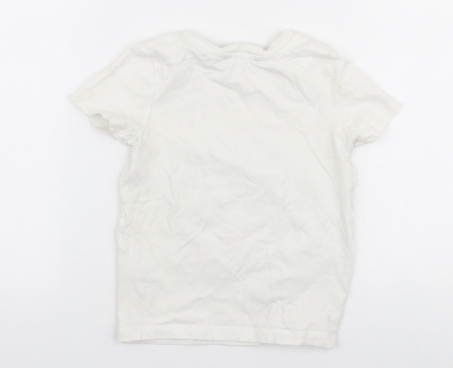 George Boys White  100% Cotton Jersey T-Shirt Size 18-24 Months Round Neck Pullover - Dinosaur