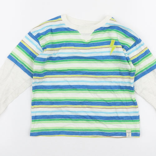 Leigh Tucker Boys Multicoloured Striped 100% Cotton Jersey T-Shirt Size 3-4 Years Round Neck Pullover
