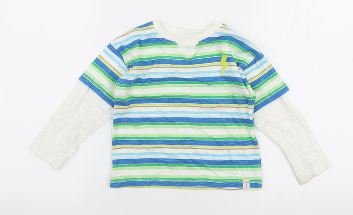 Leigh Tucker Boys Multicoloured Striped 100% Cotton Jersey T-Shirt Size 3-4 Years Round Neck Pullover
