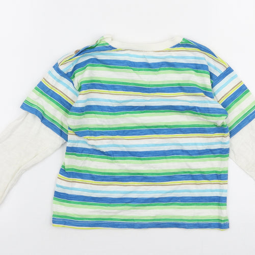 Leigh Tucker Boys Multicoloured Striped 100% Cotton Jersey T-Shirt Size 3-4 Years Round Neck Pullover