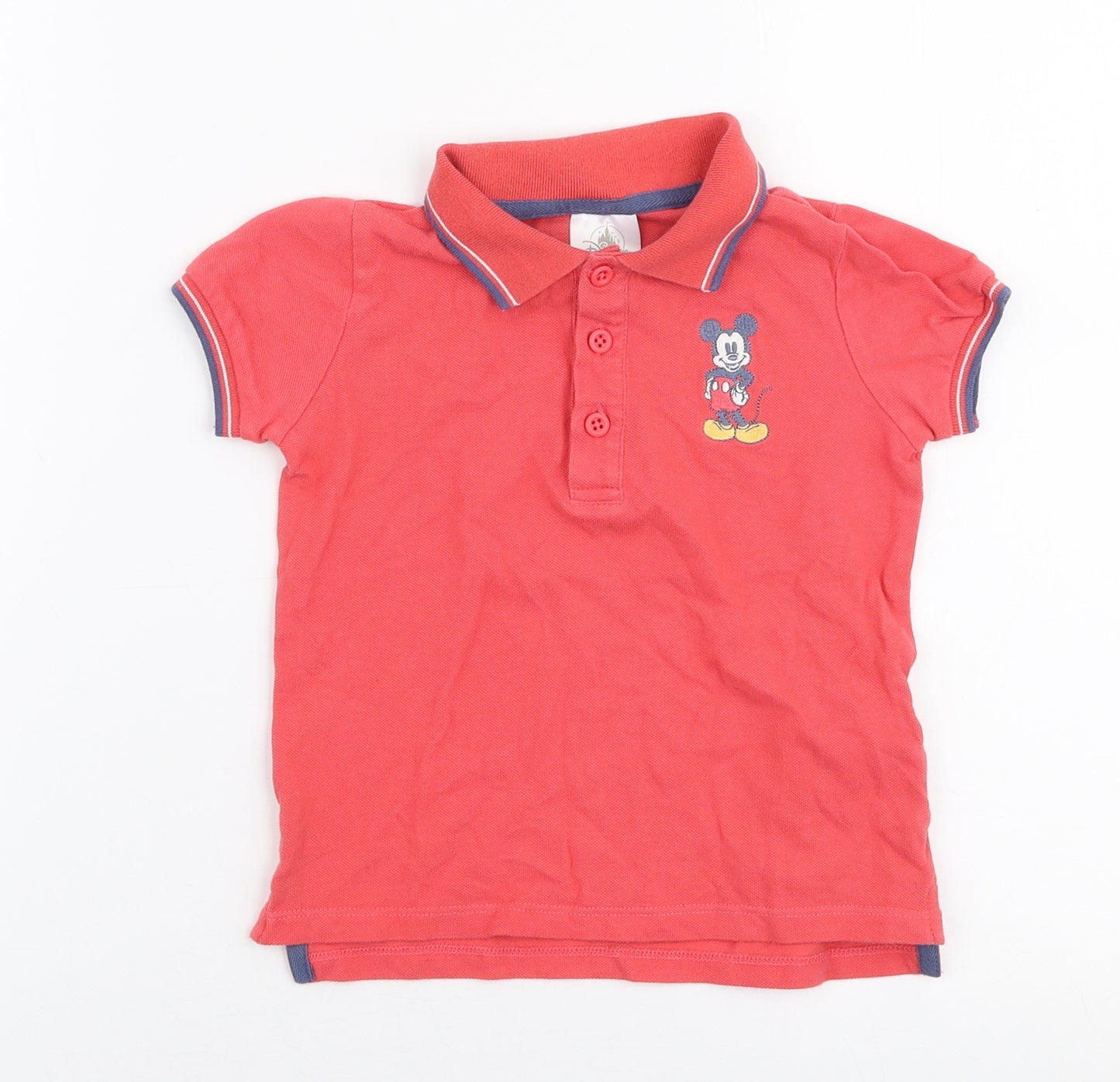 Disney Boys Red  100% Cotton Basic Polo Size 3 Years Collared Button - Mickey mouse