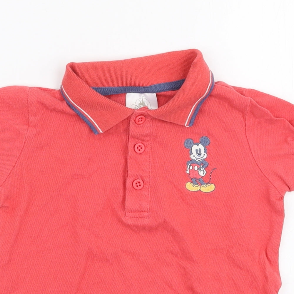 Disney Boys Red  100% Cotton Basic Polo Size 3 Years Collared Button - Mickey mouse