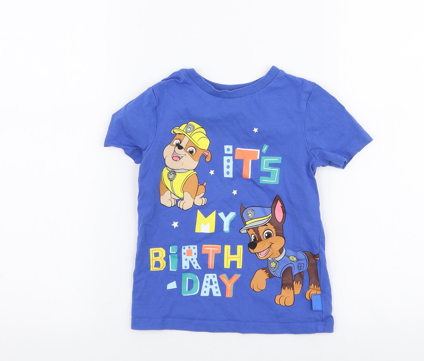 George Boys Blue  100% Cotton Basic T-Shirt Size 2-3 Years Round Neck Pullover - Paw patrol Birthday