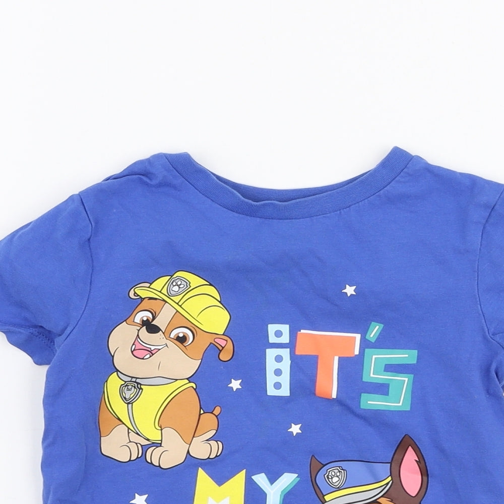 George Boys Blue  100% Cotton Basic T-Shirt Size 2-3 Years Round Neck Pullover - Paw patrol Birthday