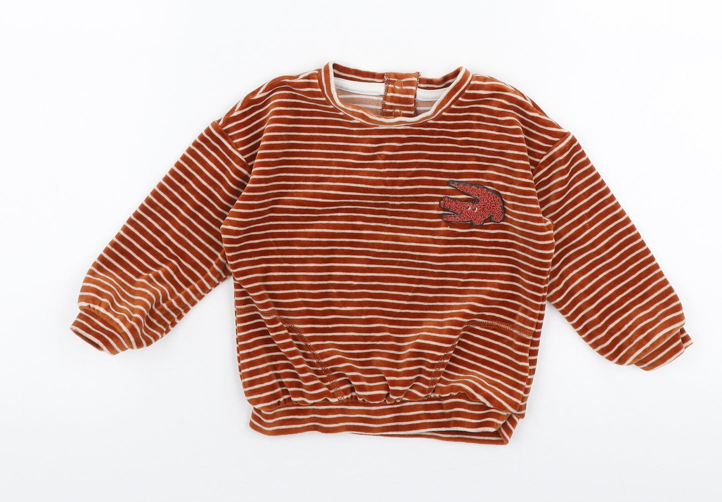 Marks and Spencer Boys Brown Striped Cotton Pullover Jumper Size 18-24 Months  Snap - Crocodile