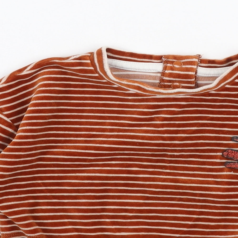Marks and Spencer Boys Brown Striped Cotton Pullover Jumper Size 18-24 Months  Snap - Crocodile