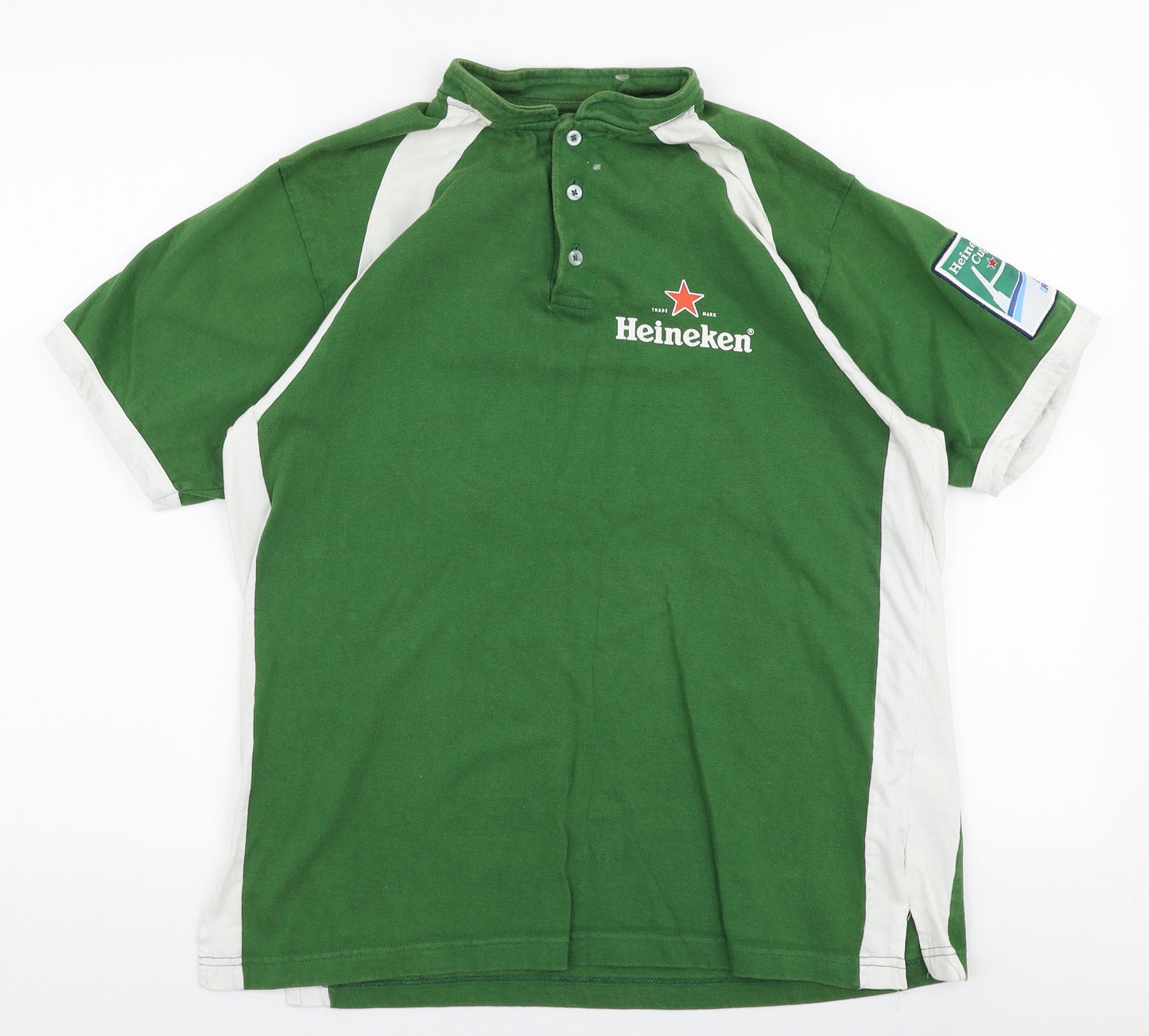 Heineken Mens Green  100% Cotton  Polo Size L Collared Button
