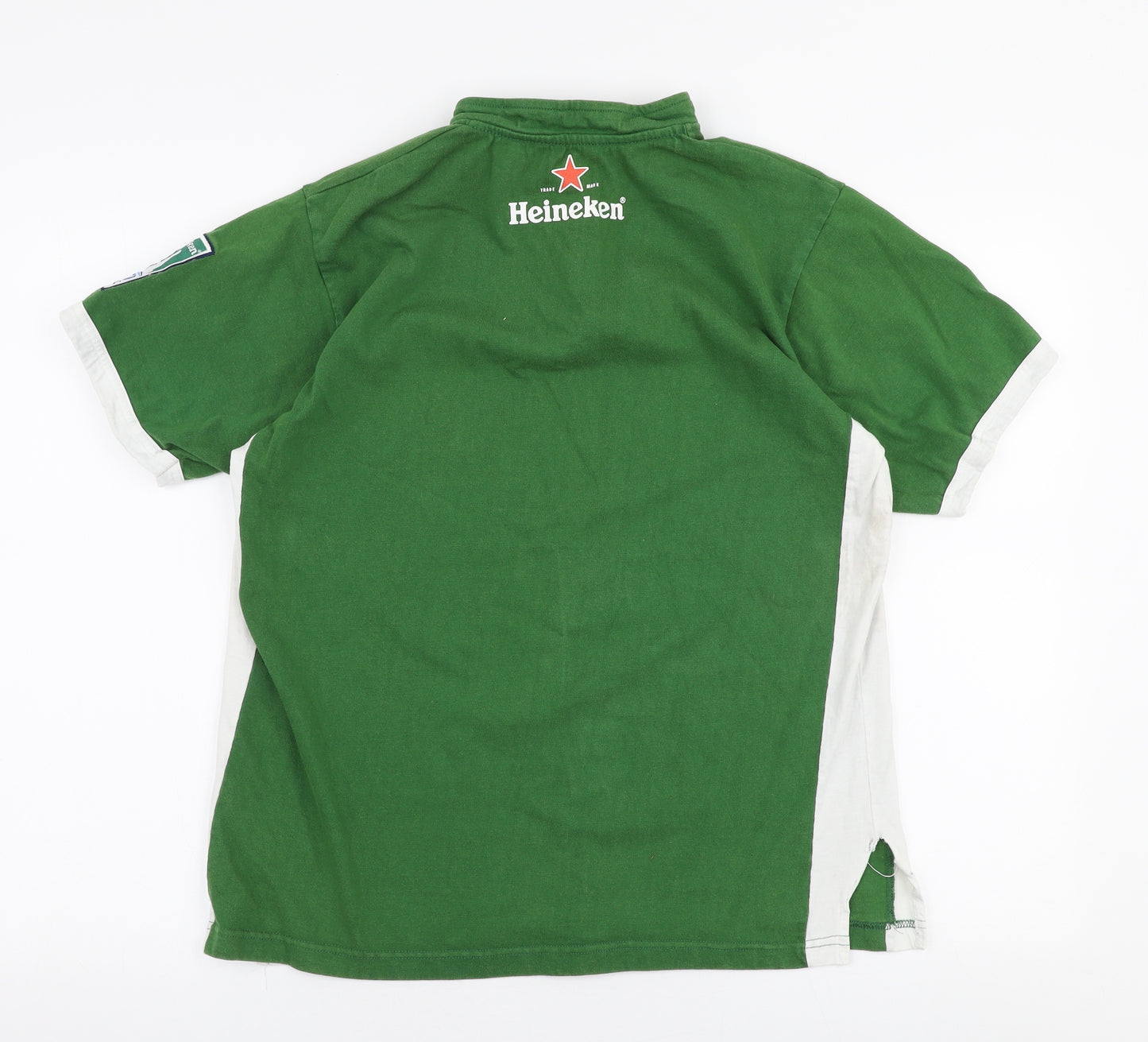 Heineken Mens Green  100% Cotton  Polo Size L Collared Button