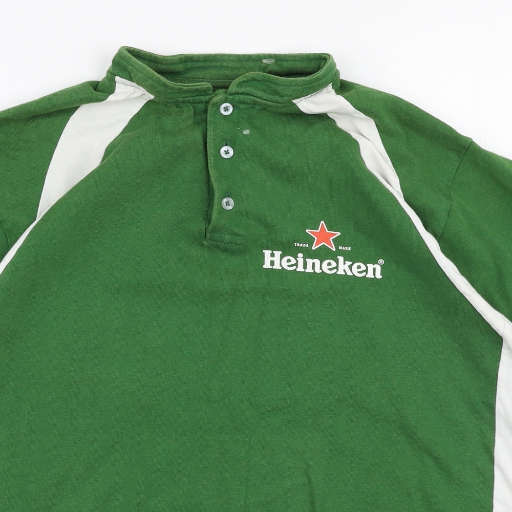 Heineken Mens Green  100% Cotton  Polo Size L Collared Button