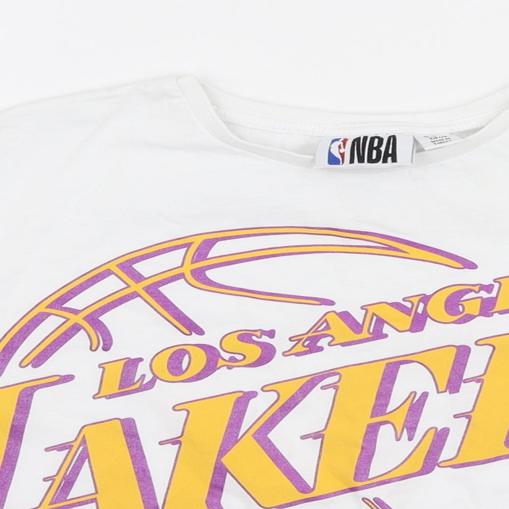 Primark Girls White  Cotton Cropped T-Shirt Size 12-13 Years Round Neck Pullover - Los angeles lakers