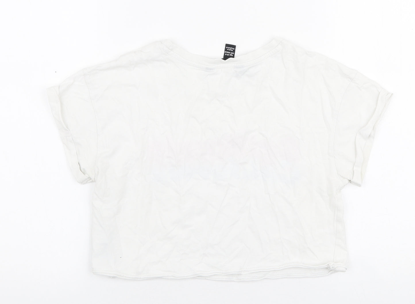 New Look Girls White  Cotton Cropped T-Shirt Size 10-11 Years Round Neck Pullover - California