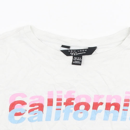 New Look Girls White  Cotton Cropped T-Shirt Size 10-11 Years Round Neck Pullover - California