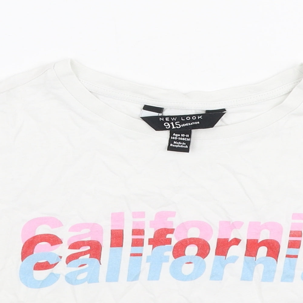 New Look Girls White  Cotton Cropped T-Shirt Size 10-11 Years Round Neck Pullover - California