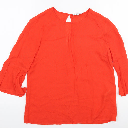 Warehouse Womens Red  Viscose Basic Blouse Size 8 Round Neck