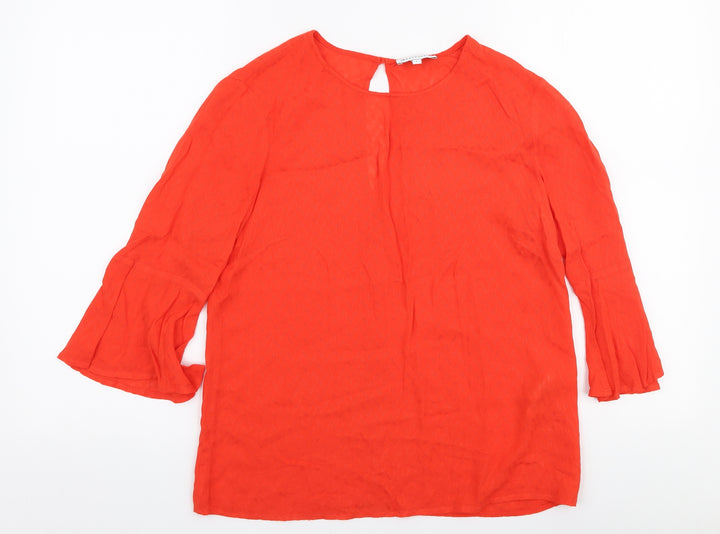 Warehouse Womens Red  Viscose Basic Blouse Size 8 Round Neck