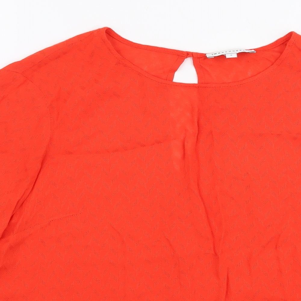 Warehouse Womens Red  Viscose Basic Blouse Size 8 Round Neck