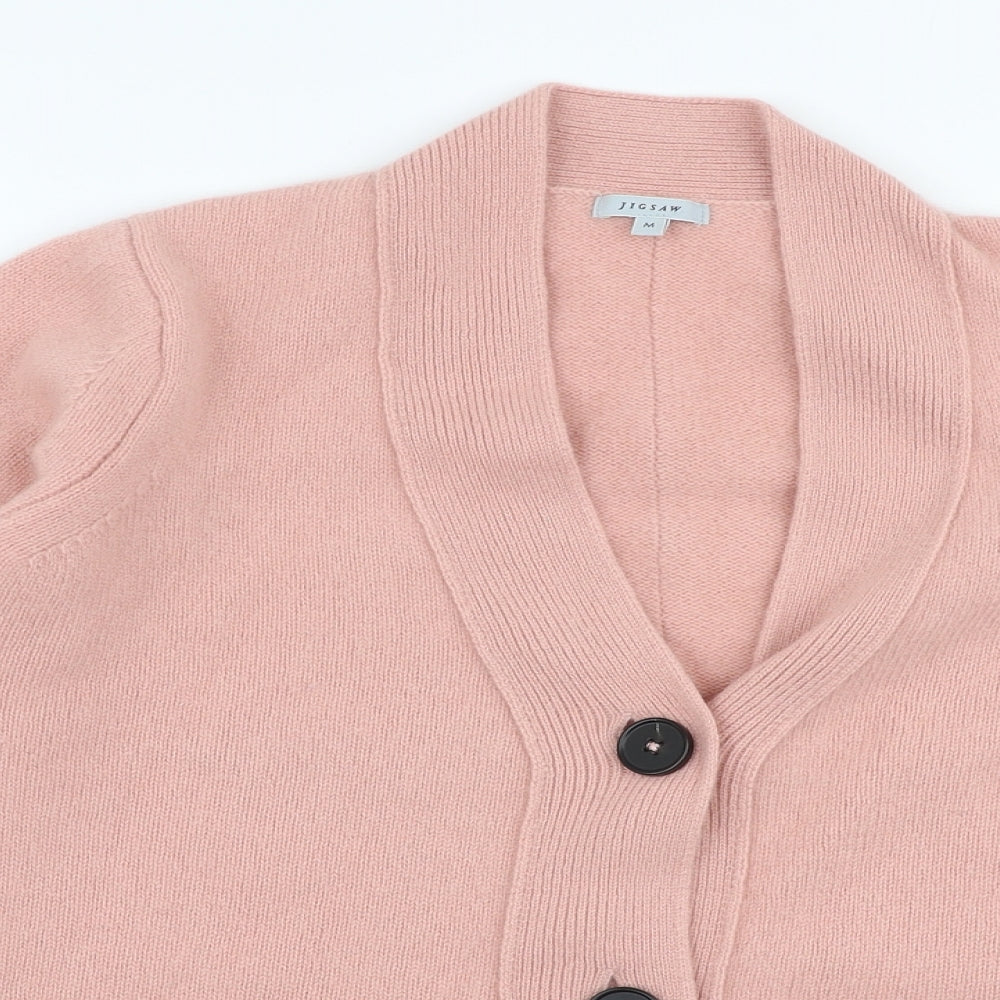 Jigsaw  Womens Pink V-Neck  Wool Cardigan Jumper Size M
