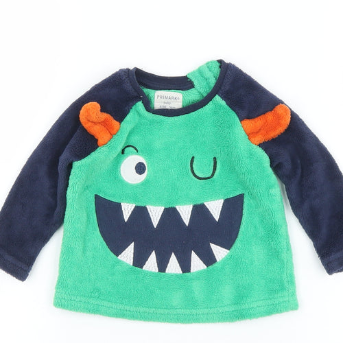 Primark Boys Green Solid Polyester Robe Pyjama Top Size 6-9 Months  Button - Monster