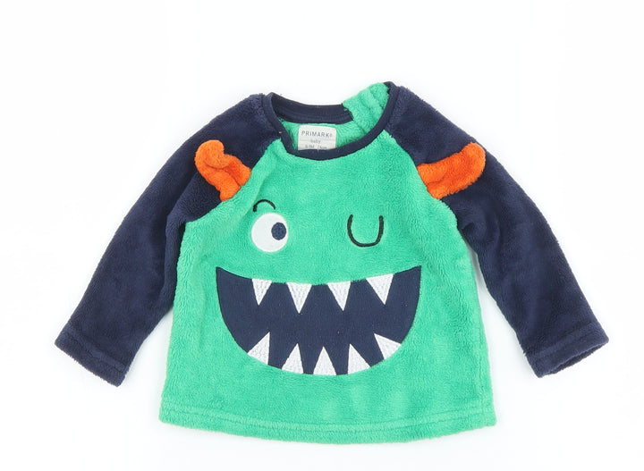 Primark Boys Green Solid Polyester Robe Pyjama Top Size 6-9 Months Button - Monster