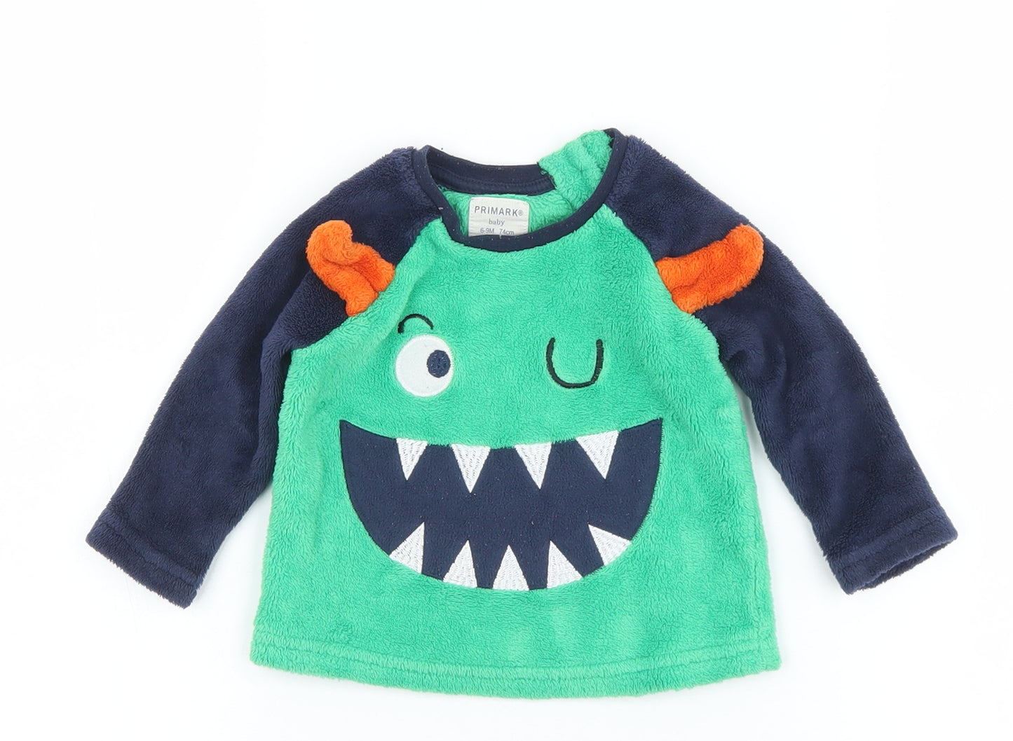 Primark Boys Green Solid Polyester Robe Pyjama Top Size 6-9 Months  Button - Monster