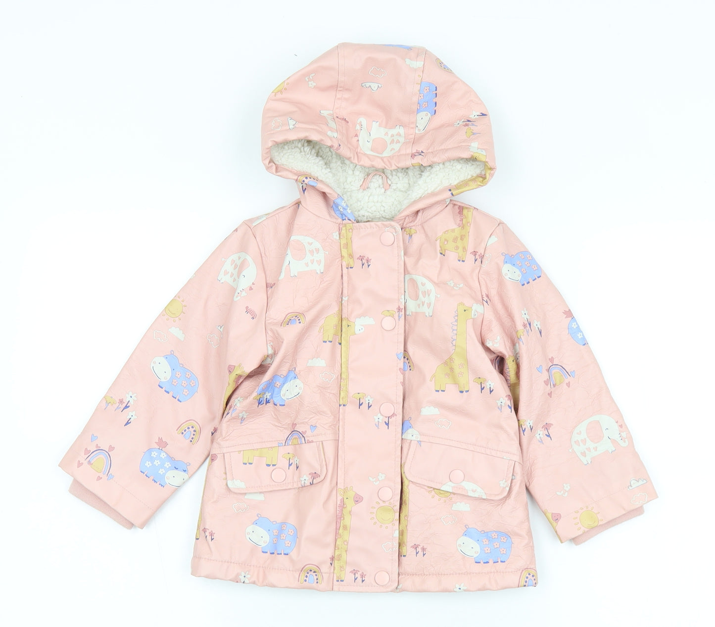 George Girls Pink Geometric  Rain Coat Coat Size 18-24 Months   Zip