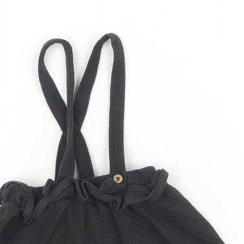 George Girls Black  Cotton Pinafore/Dungaree Dress  Size 9-12 Months  Square Neck Button