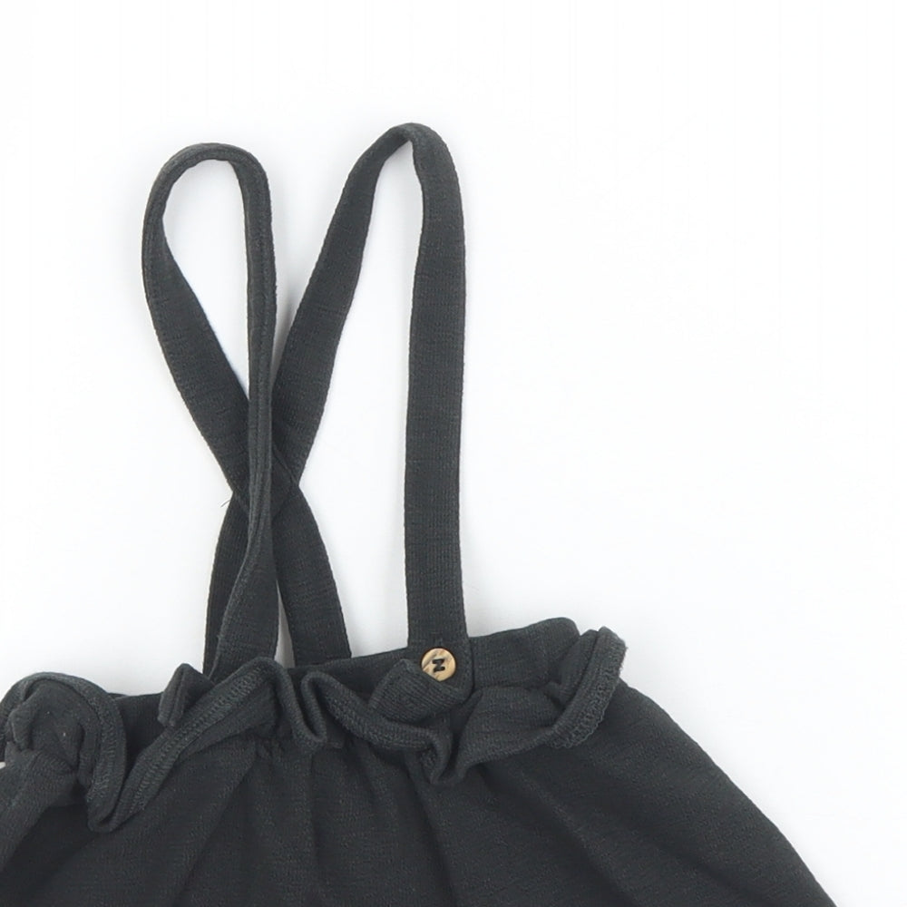 George Girls Black  Cotton Pinafore/Dungaree Dress  Size 9-12 Months  Square Neck Button