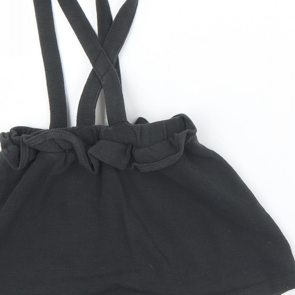George Girls Black  Cotton Pinafore/Dungaree Dress  Size 9-12 Months  Square Neck Button