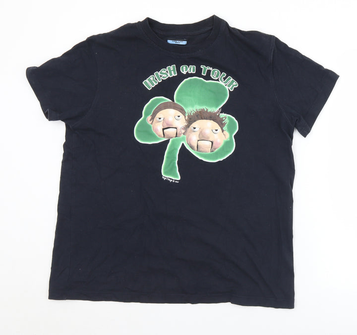 Dunnes Stores Mens Black Cotton T-Shirt Size M Crew Neck - Irish