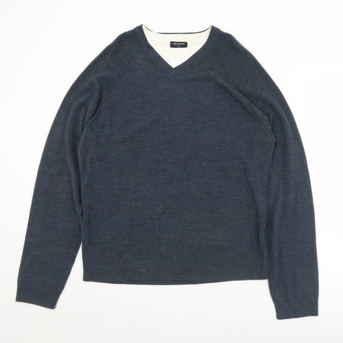 UrbanSpirit Mens Blue V-Neck  Acrylic Pullover Jumper Size M